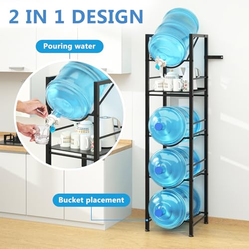 Eocnrhe 2-In-1 5 Gallon Water Jug Holder with Dispenser, 11.02 x 11.02 x 55.51 Inches Storage Rack for Kitchen Office Garage