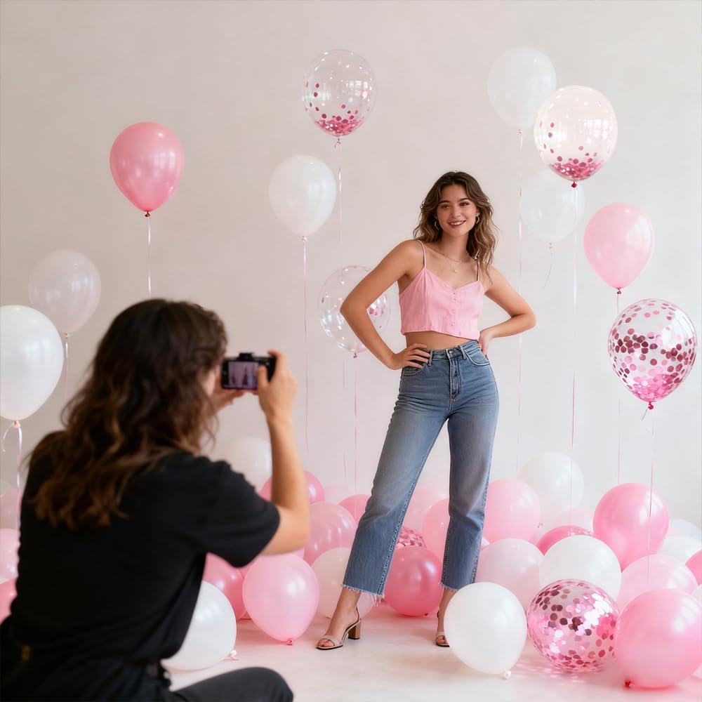 Skiennix 12-Inch Light Pink & White Balloons - Confetti Design for Weddings & Baby Showers