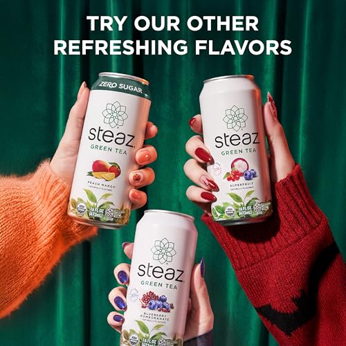 Green Tea Zero Sugar Peach Mango - Organic & Caffeinated, 16 Fl Oz, Pack of 12