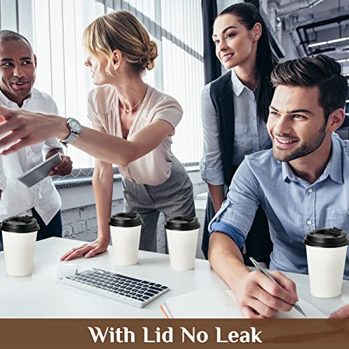 White 12 OZ Disposable Paper Coffee Cups with Lids - 500 Pack
