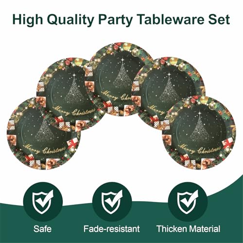 Christmas Paper Plates, 40pcs Party Paper Plate Set Disposable Christma Party Food Dinner Dessert Plates Tableware Decorations Favors, Including 20pcs 9" and 20pcs 7" for Christmas Plate