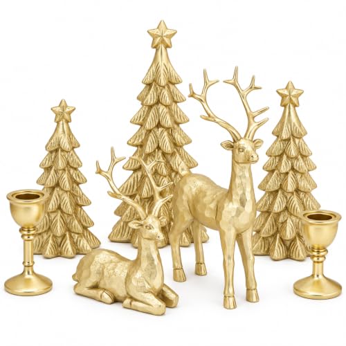 Gold Reindeer Christmas Decor Set (7PCS) – Gold Variation, Decostatue