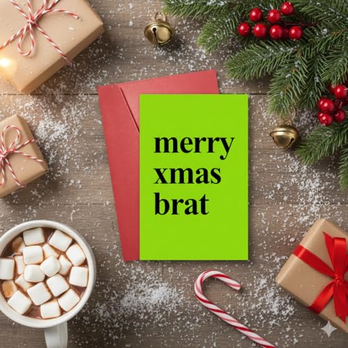 Funny Xmas Brat Greeting Card for Birthdays & Christmas - Glitter Holiday Card for 18th, 21st, 25th, 30th