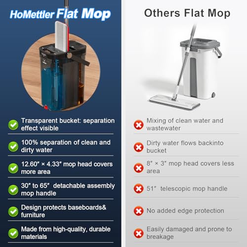 HoMettler 3-Tank Transparent Mop and Bucket Set with 65-Inch Extensible Handle - Black