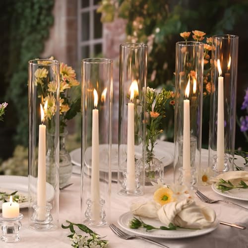Volens Hurricane Glass Candle Holders Set of 12, 14-Inch Tall with Windproof Chimney, Perfect for Indoor & Outdoor Decor (2.5D x 14H)