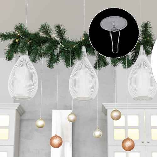 100 Pack Ceiling Hooks Adhesive, Removable Sticky Hooks for Hanging, No-Drill Transparent Ceiling Discs Hanger with Metal Hook for Festival Wedding Birthday Party Christmas Decorations