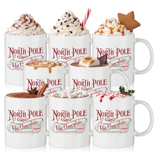 Yaomiao 8 Pcs North Pole Christmas Mugs - 11.8 oz Ceramic Coffee Cups