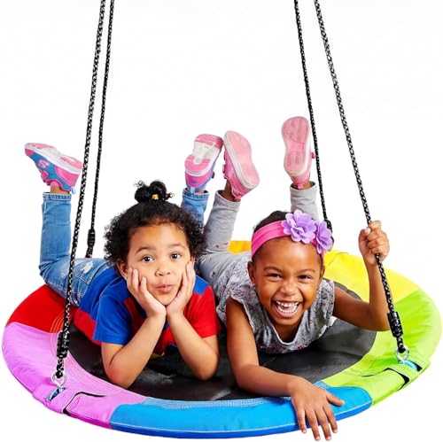 Rainbow 40-Inch Saucer Tree Swing for Kids, Waterproof Outdoor Play Seat, 900Lb Capacity