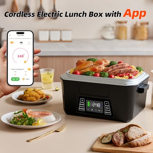 Vabaso 1.2L Cordless Electric Heated Lunch Box with App Control - Black