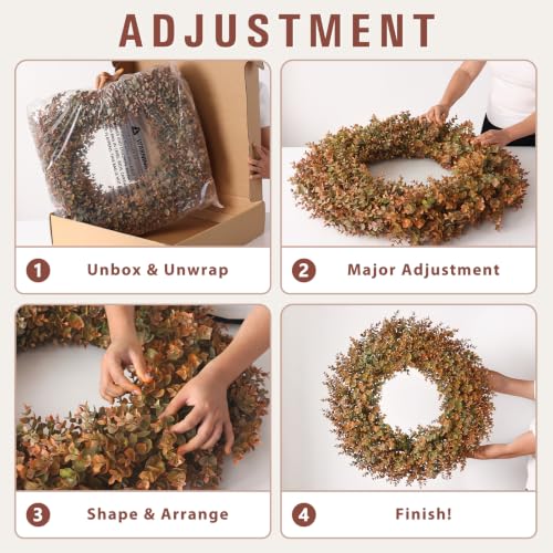 32-Inch Large Fake Eucalyptus Fall Wreath for Front Door Decor - Orange Green