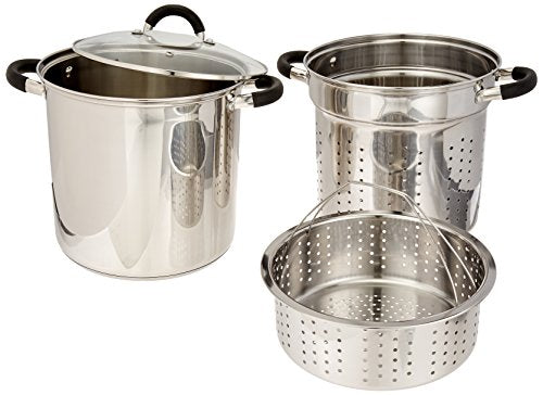 ExcelSteel 12 Qt Stainless Steel Pasta Cooker with Glass Lid & Silicone Handles