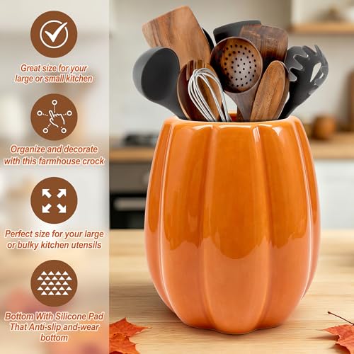 Pinata Fall Pumpkin Ceramic Utensil Holder - Orange Fall Kitchen Decor