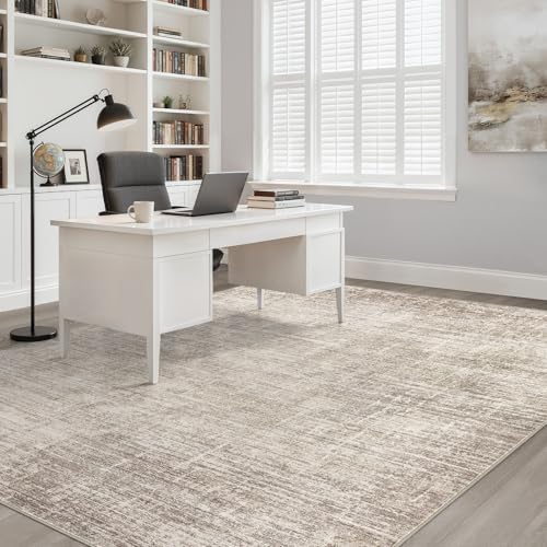 Abstract Brown Washable Area Rug 8x10 for Living Room - Neutral Modern Design