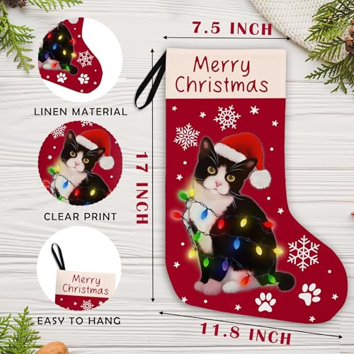 Blcak Cat 18-Inch Christmas Stocking – Cat Decor, Linen, Hanging Xmas Stocking (Variation: Blcak Cat)