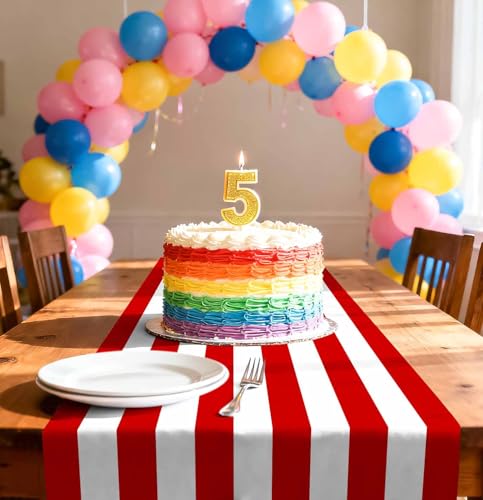 Red Striped Disposable Table Runner - Pack of 12, 14x108 Inch for Party & Wedding