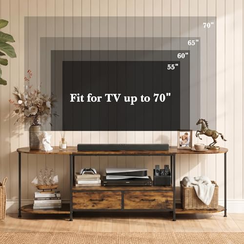 Faesun 63-Inch Modern TV Stand for 65-75 Inch TVs with Curved Edge & Fabric Drawers, Rustic Brown