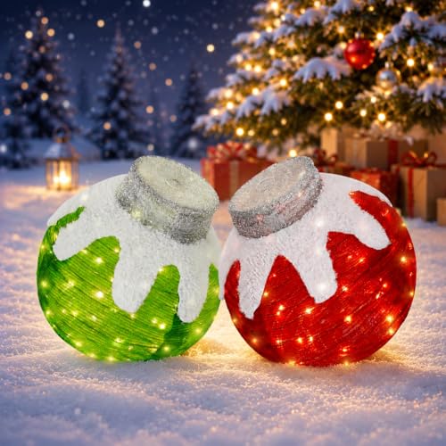 Red & Green 2-Pack Lighted Outdoor Christmas Ornaments with 160 LED Lights & 8 Modes