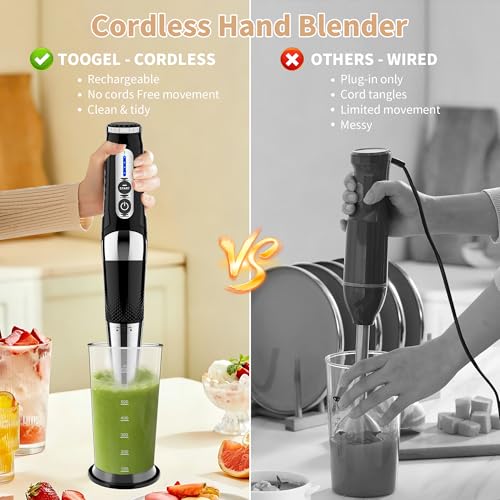 Black 4-in-1 Cordless Immersion Blender Set with 21-Speed & Accessories