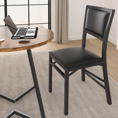 VECELO Black Folding Dining Chairs Set of 2 - Padded Metal Space-Saving Seats