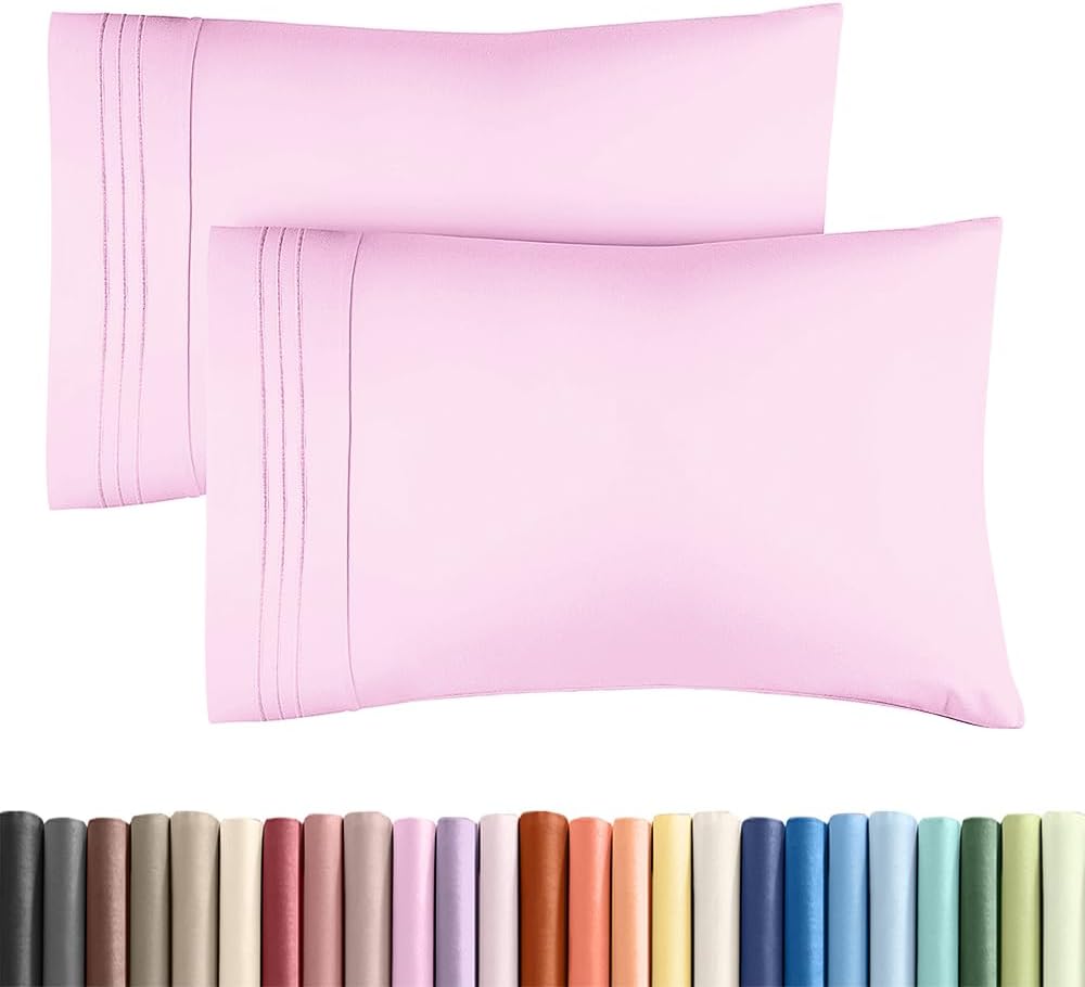 King Standard Pillow Cases - Ultra-Soft Hotel Quality Covers | Fade-Free & Wrinkle Resistant - Light Pink - Set of 2