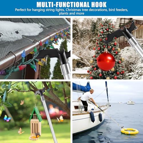 UQM 18 Ft Telescopic Extension Pole with Hook for Christmas Lights and Decorations