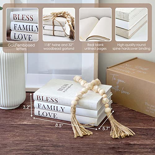 Tinctor Beige Linen Decor Books Set - Home Accent with Blessing Quotes