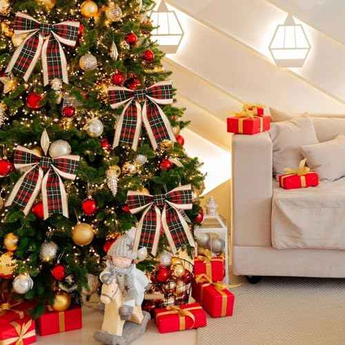 TONIFUL 2 Rolls-2.5 Inch Green and Red Plaid Check Burlap Ribbon, Burlap Wired Ribbon for Crafts Ornament Wrapping, Bows Making, Room and Party Decoration (6yds/roll)