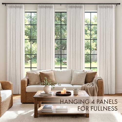 4-Piece Linen Curtains Set - Natural Pinch Pleated 96 Inch Long Window Drapes