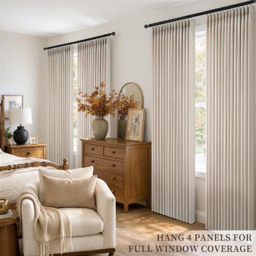 Oatmeal Linen Curtain Set - 4 Panels, 40W x 96L, Pinch Pleated, Privacy