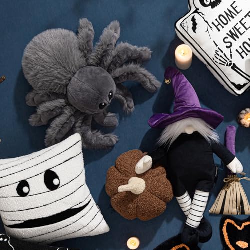 Grey Spider Shaped Throw Pillow - Faux Fur Halloween Decorative Cushion 22x16 in