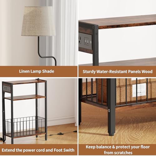 HavenlyYouth Floor Lamp with Table & Storage Baskets, Adjustable LED Nightstand