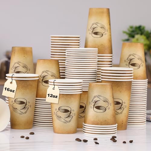 Disposable Paper Coffee Cups 12oz Retro Design 300 Pack - Clawsoff