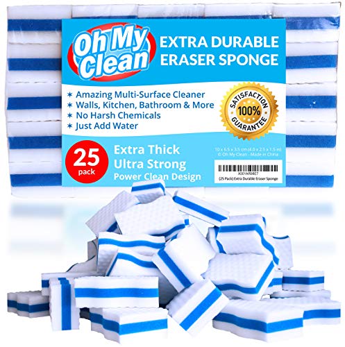 Extra Durable Magic Sponge Eraser 25 Pack - Long Lasting Multi-Purpose Cleaning Pads