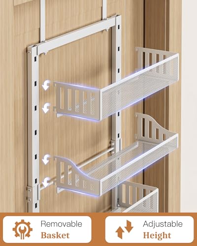 POKIPO White 8-Tier Over the Door Pantry Organizer - Heavy-Duty Metal Spice Rack, Wall Mount or Hanging Kitchen Storage Shelf