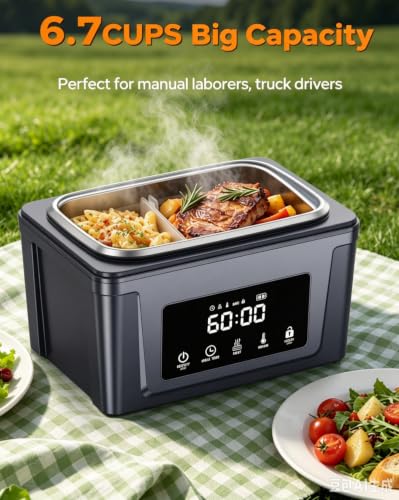 GEARGO Blue 6.7 Cups Cordless Electric Heated Lunch Box with Removable Divider