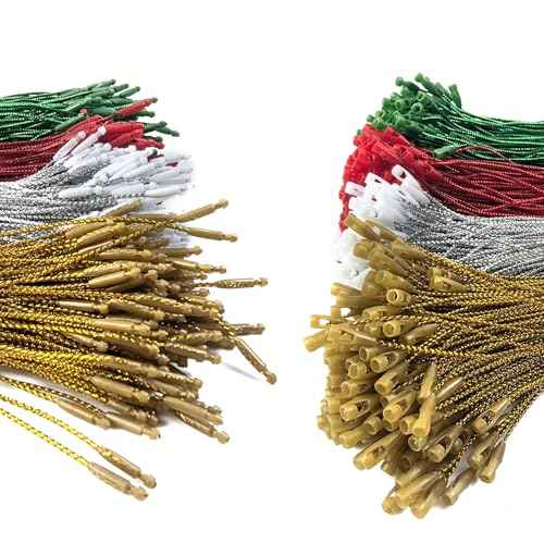 604PCS 8inch Christmas Ornament Hooks, Ornament Hangers with Snap Ornament String for Christmas Tree Holiday Party Hanging Decorations Ropes Easy and Fast Locking (Gold Silver Red Green)