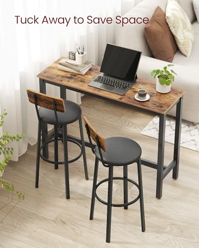 VASAGLE Rustic Brown & Black Set of 2 Bar Stools - 29.7 Inch Modern Kitchen Chairs