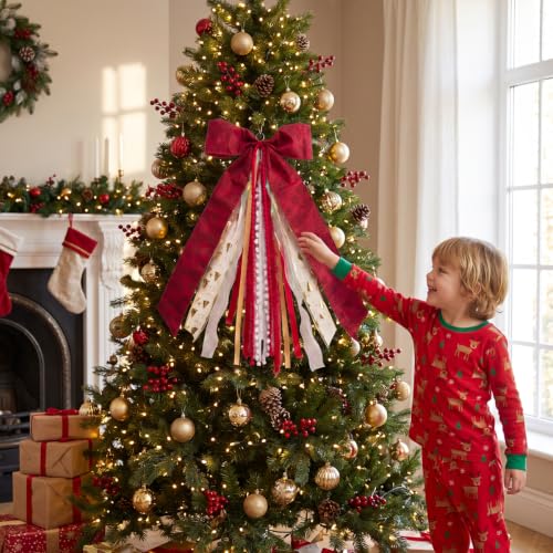 Christmas Red 3 Sash Bow for Wreaths and Decorations 12x25.6 inches - 8 Layers