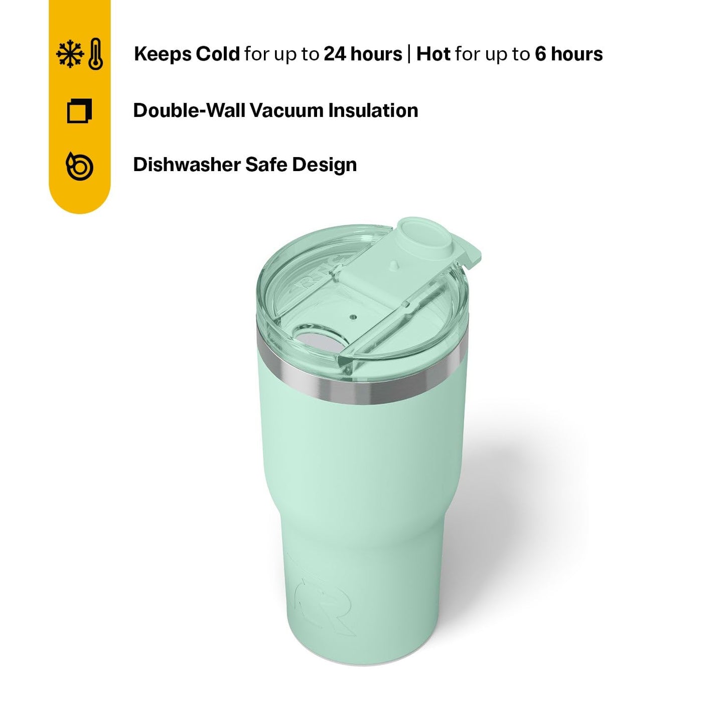 RTIC 30oz Essential Tumbler with Lid, Ceramic Lined, Insulated, Stainless Steel, Metal, Double Wall Vacuum-Insulation, Travel Cup for Iced Coffee, Tea, Hot and Cold Drink, Fresh Mint