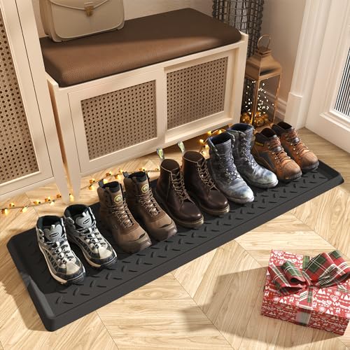 Extra Large Rubber Boot Tray 48 Inch Waterproof Shoe Mat for Entryway - Twill Variation 16x47.5 Inches