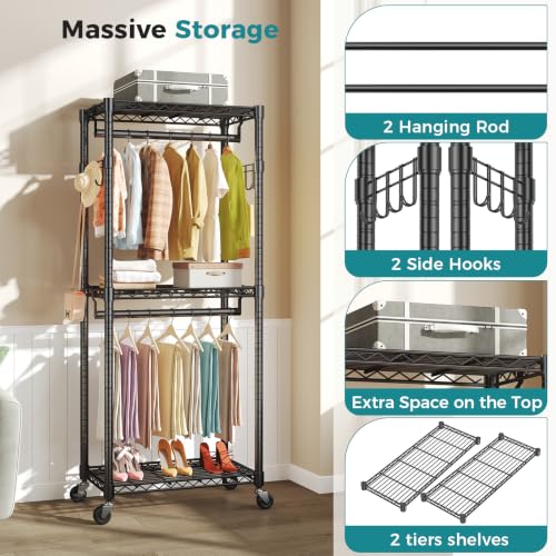 OLIXIS Heavy Duty 23-Inch Rolling Clothes Rack with Lockable Wheels, Black