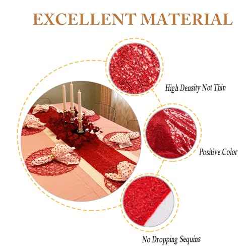 ShinyBeauty Red Sequin Table Runner 14X108-Inch Red Table Runners for Party Glitter Table Cloth for Weddings Event Christmas Table Decor