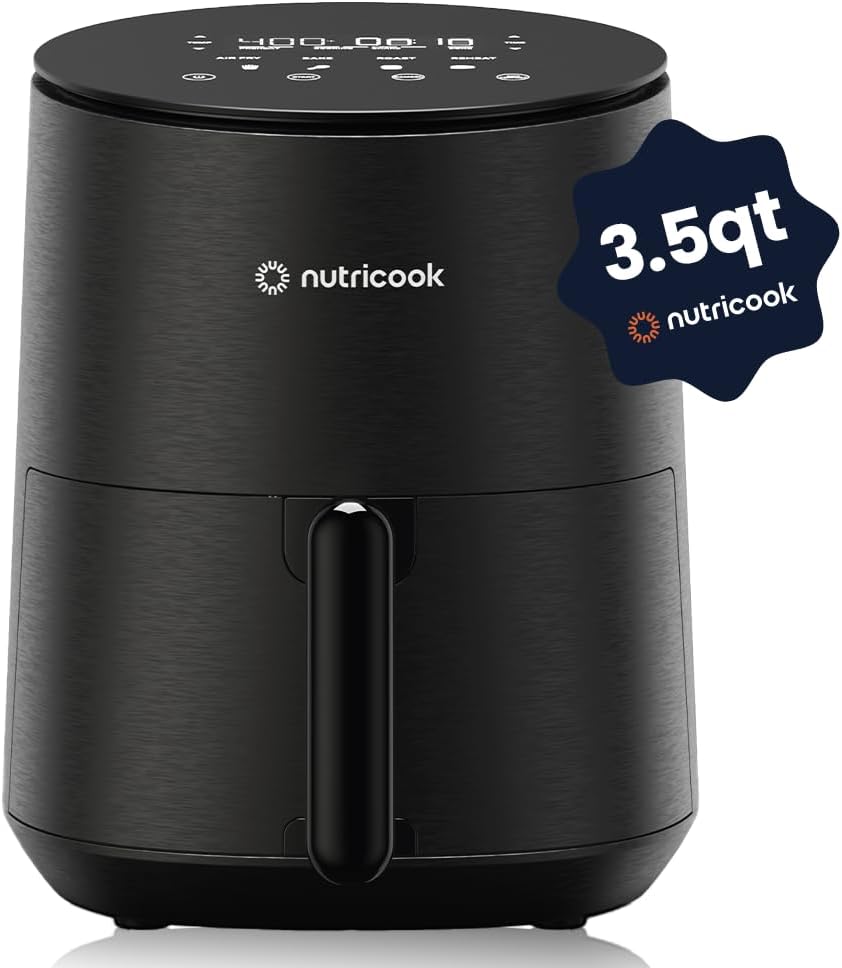 Nutricook Air Fryer - 8 Preset Functions, Compact 3.5 Quart Design, Tempered Glass Control Panel, Black