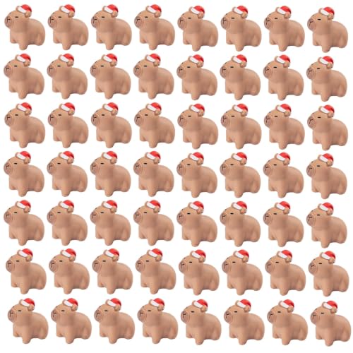 Christmas Capybara Figurines 60pcs - Mini Resin Holiday Decor & Gift Fillers