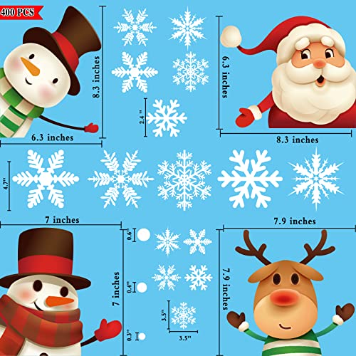 Garma 526pcs 10Sheets Christmas Snowflakes Window Decorations Clings Decal Stickers Ornaments Santa Claus Reindeer Snowman Decals for Xmas Frozen Theme Party Supplies