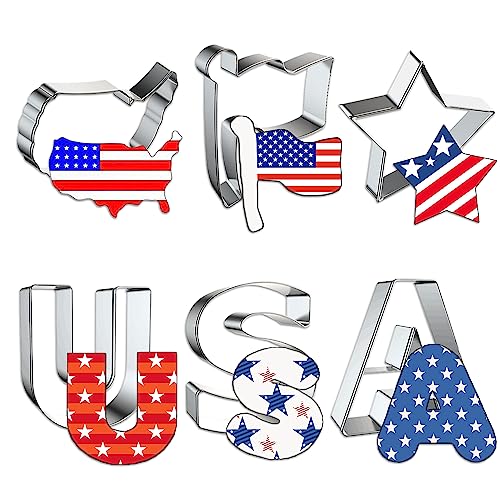 Hying 6pc Patriotic Cookie Cutter Set – USA Map, Flag, Star & Letter Shapes