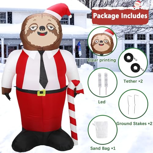 6ft Christmas Sloth Inflatables with LED Lights Outdoor Decoration