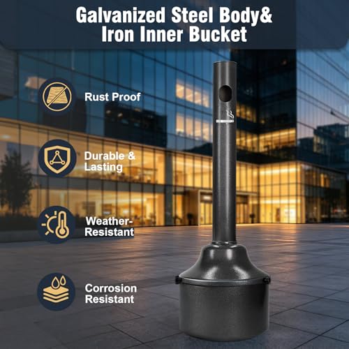 OKBA Black 5-Gallon Commercial Outdoor Trash Receptacle - 40in H x 12in Diameter