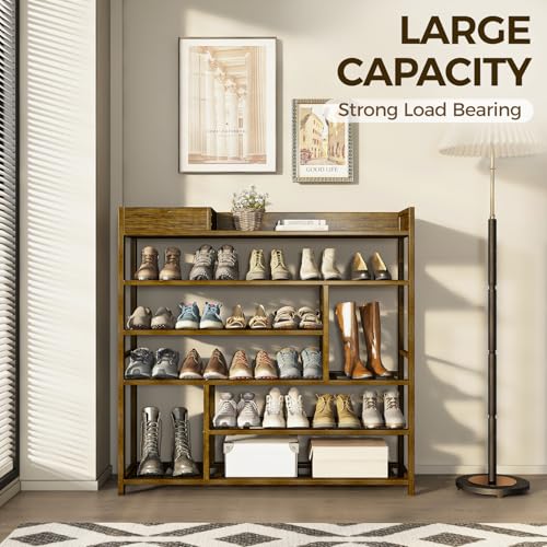 Dark Brown Bamboo Shoe Rack for Front Door Entrance - Large Capacity Organizer