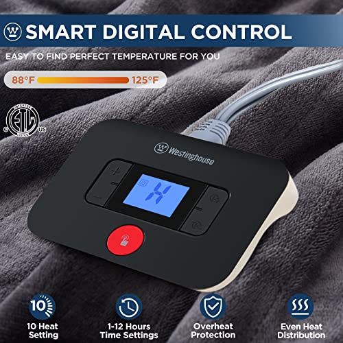 Westinghouse Full Size Electric Blanket Charcoal 80 x 84 with Overheat Protection